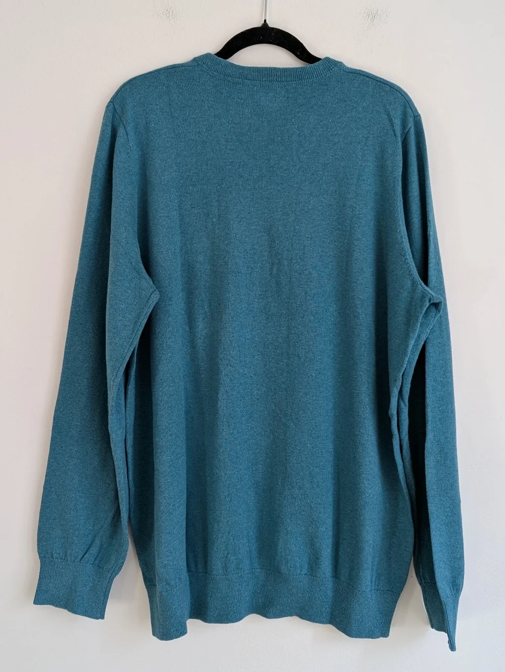 L.L. Bean Men's Teal V-Neck Cotton Cashmere Blend Pullover Sweater XL Tall